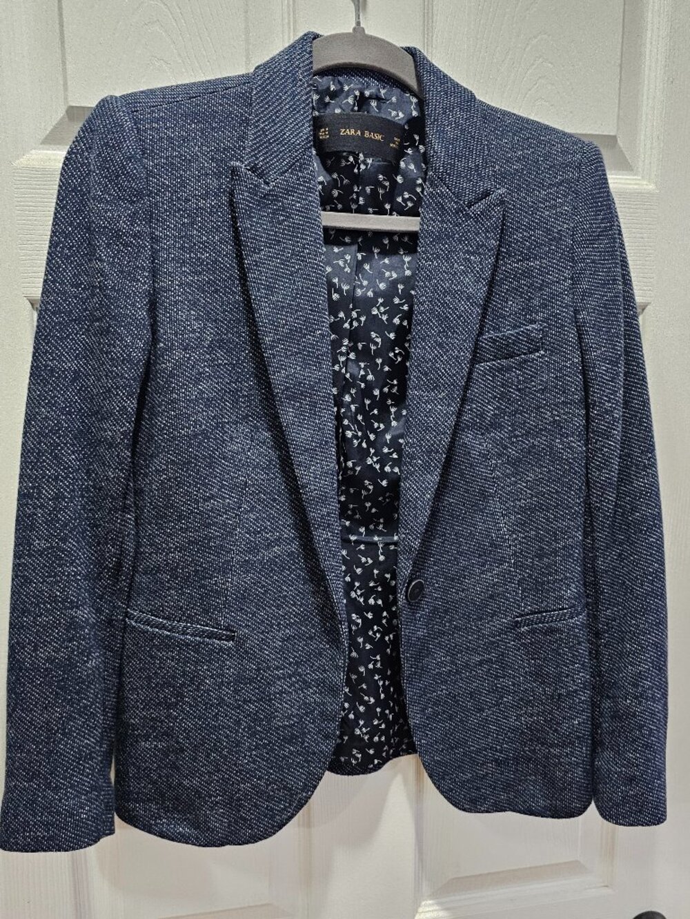 Zara Basic Navy Blue Blazer Elbow Patch Detail Si… - image 5